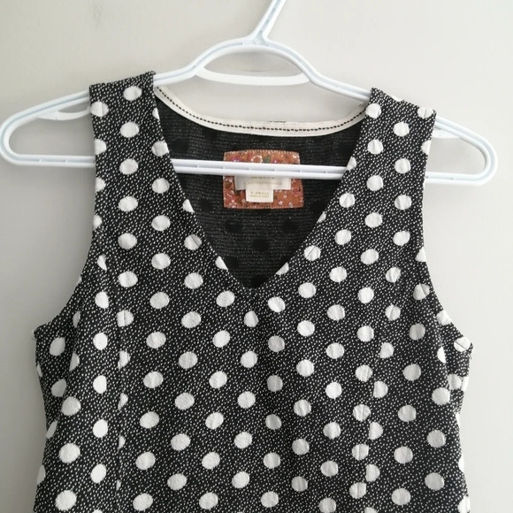Anthropologie Maeve Polka Dot Jacquard V-Neck Tank Blouse in Black White XS - Picture 5 of 16